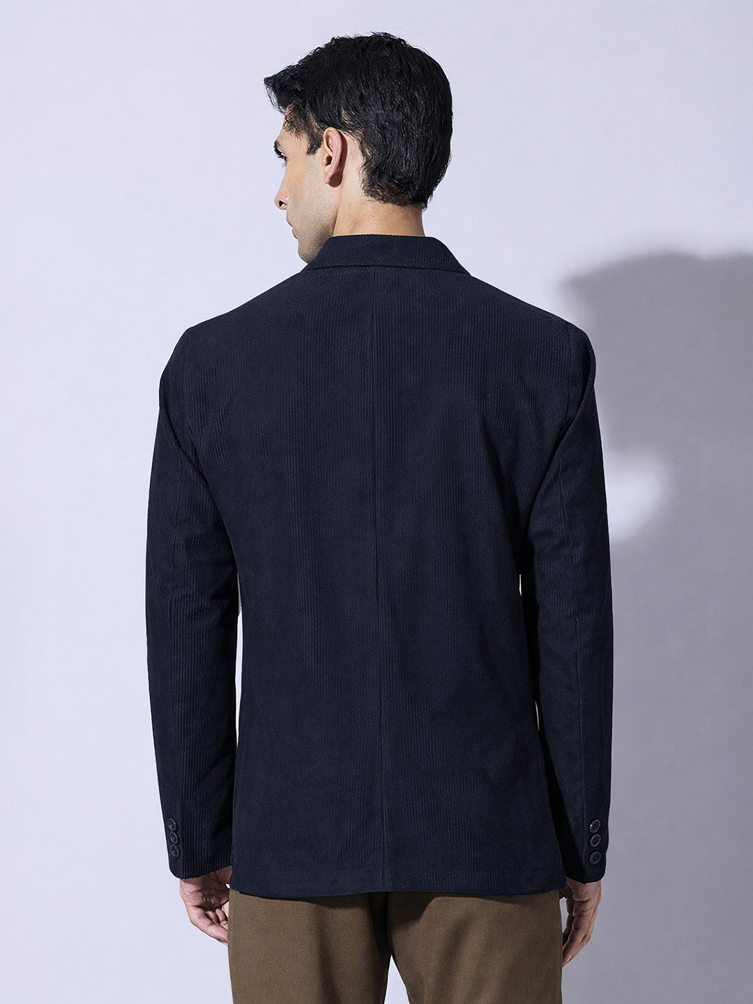 Men's Corduroy Navy Blue Single Breasted  Blazer