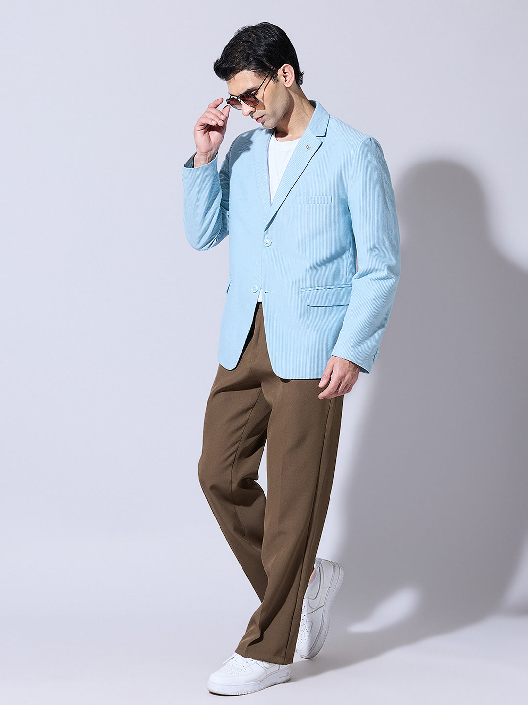 Men's Corduroy Sky Blue Single Breasted  Blazer