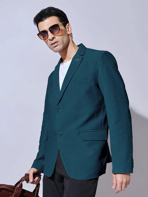 Men's Corduroy Teal Single Breasted Blazer