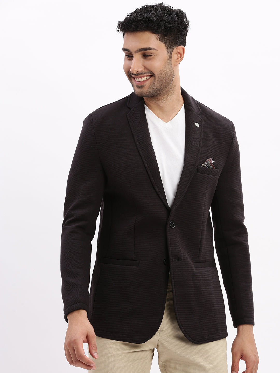 Men Solid Black Single Breasted Blazer