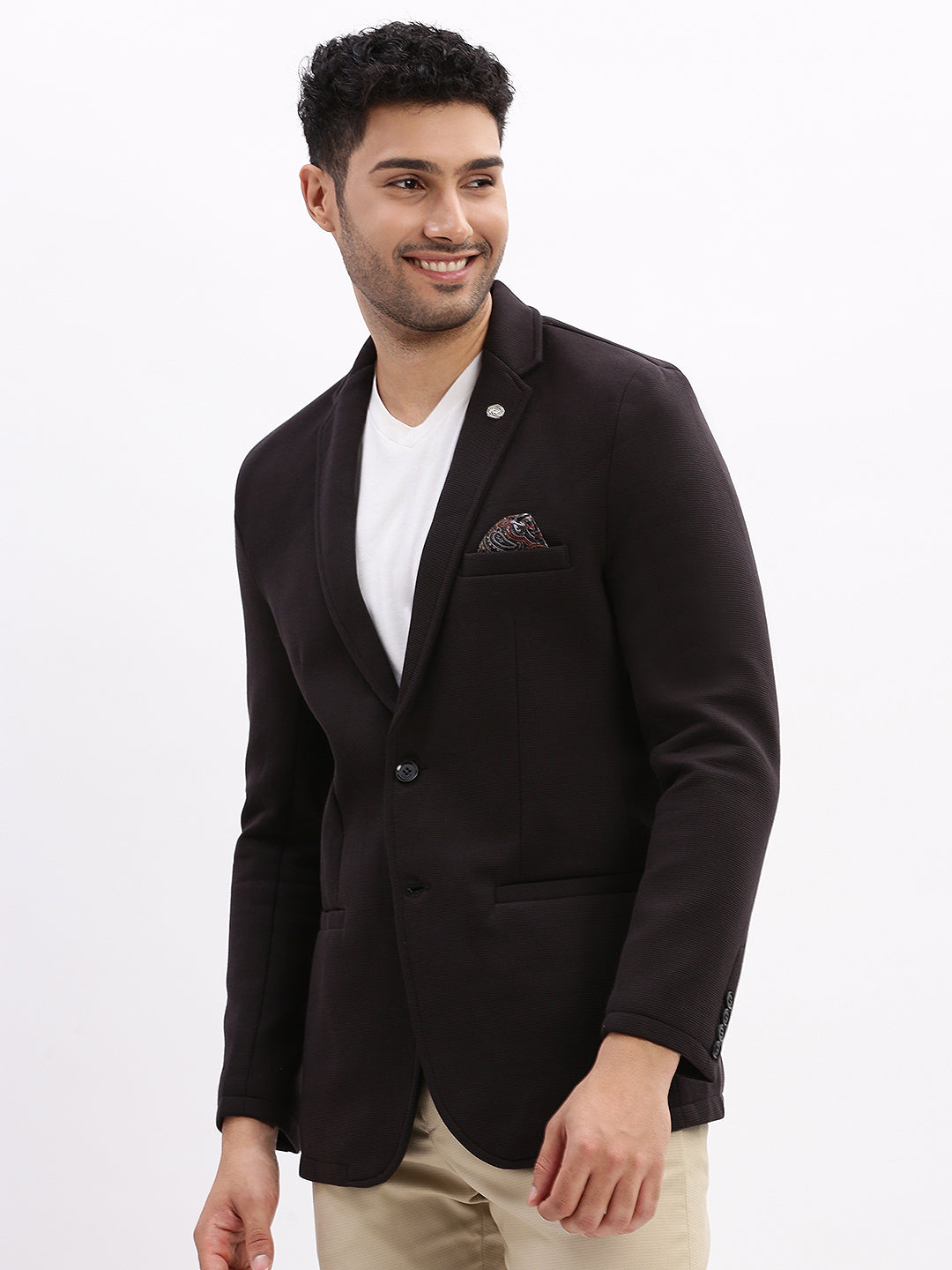 Men Solid Black Single Breasted Blazer