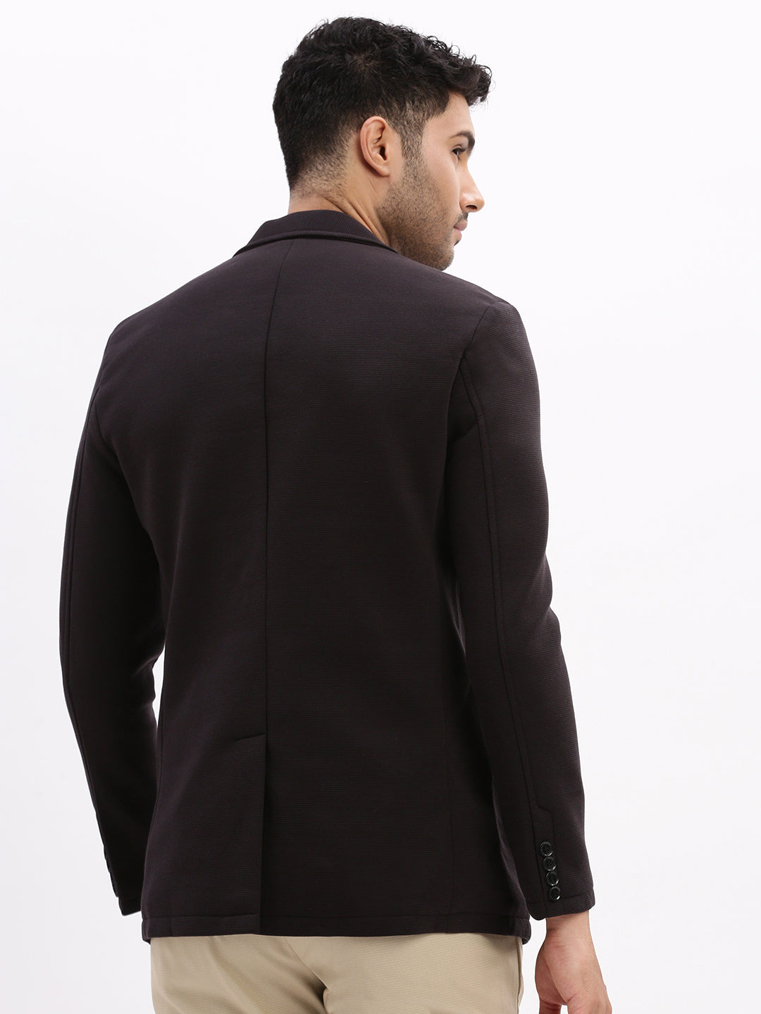 Men Solid Black Single Breasted Blazer