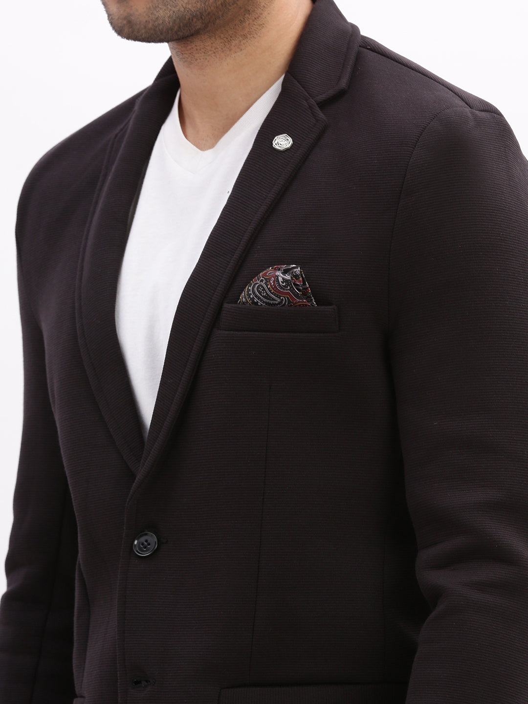 Men Solid Black Single Breasted Blazer