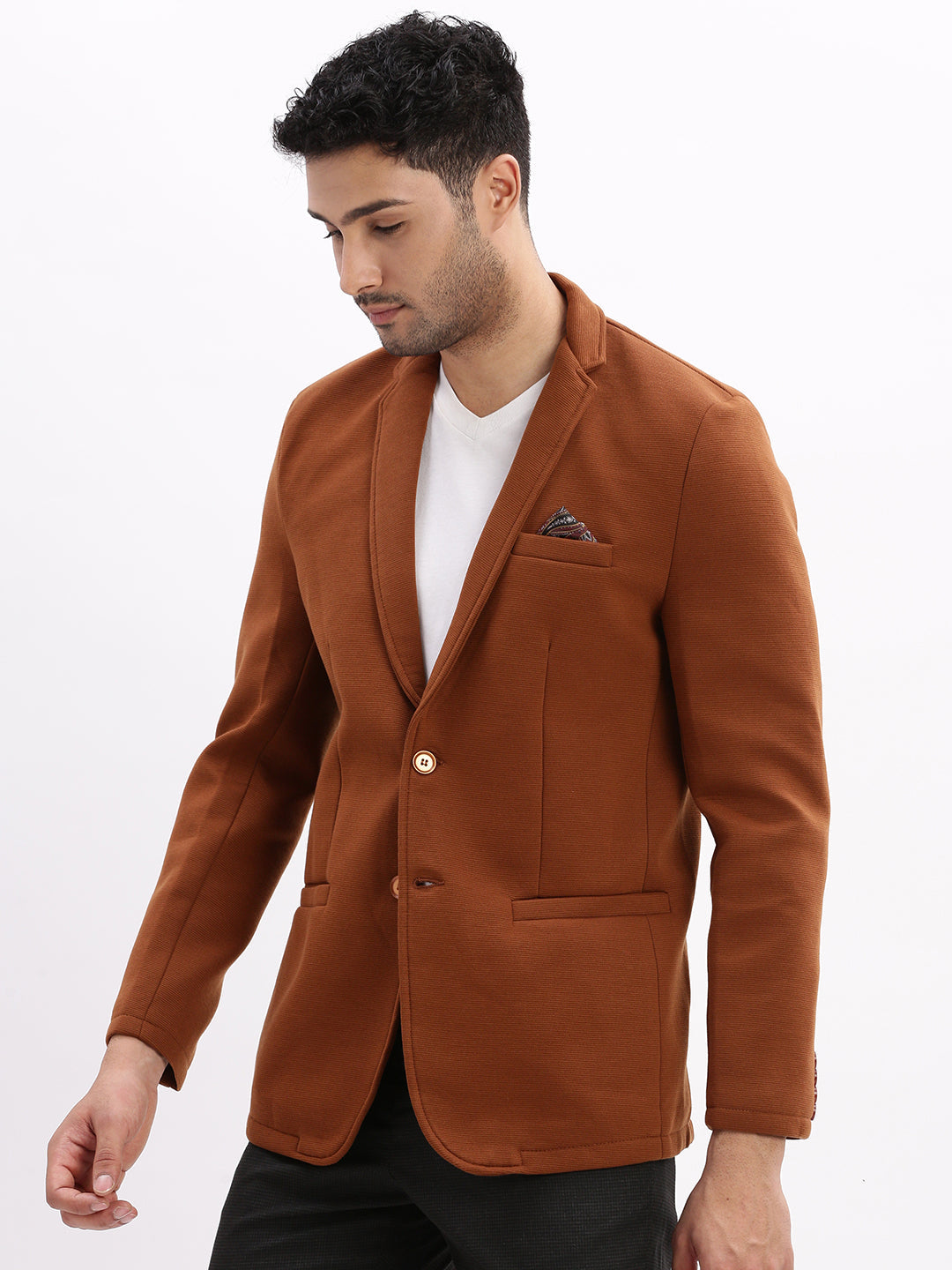 Men Solid Brown Single Breasted Blazer