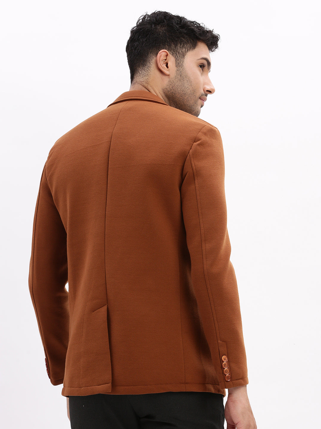 Men Solid Brown Single Breasted Blazer