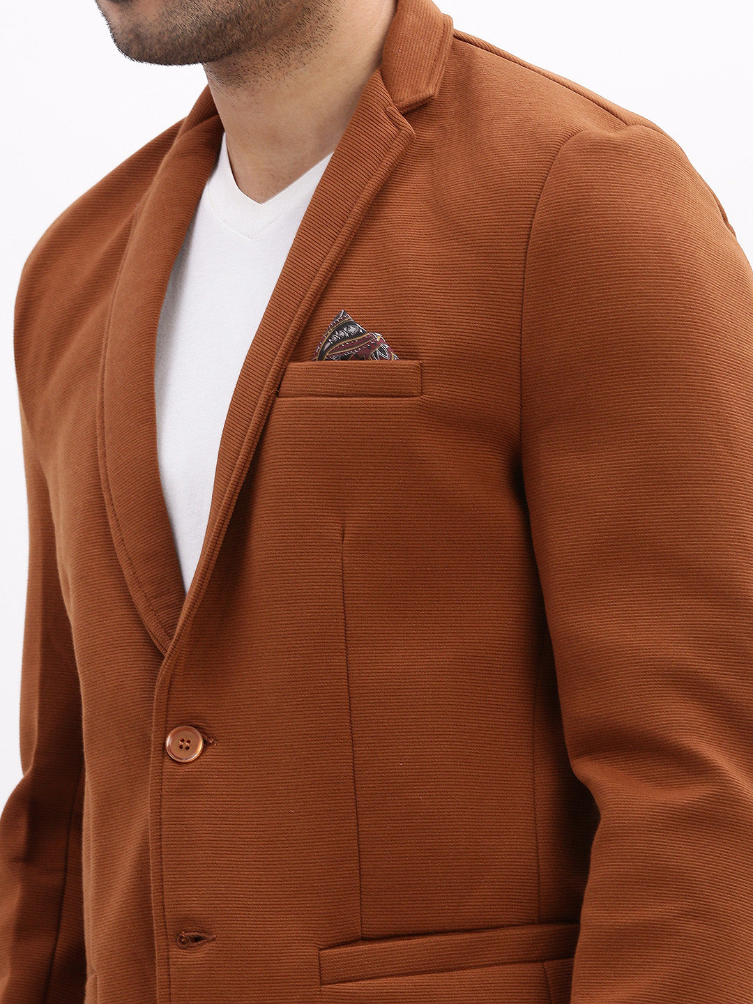 Men Solid Brown Single Breasted Blazer