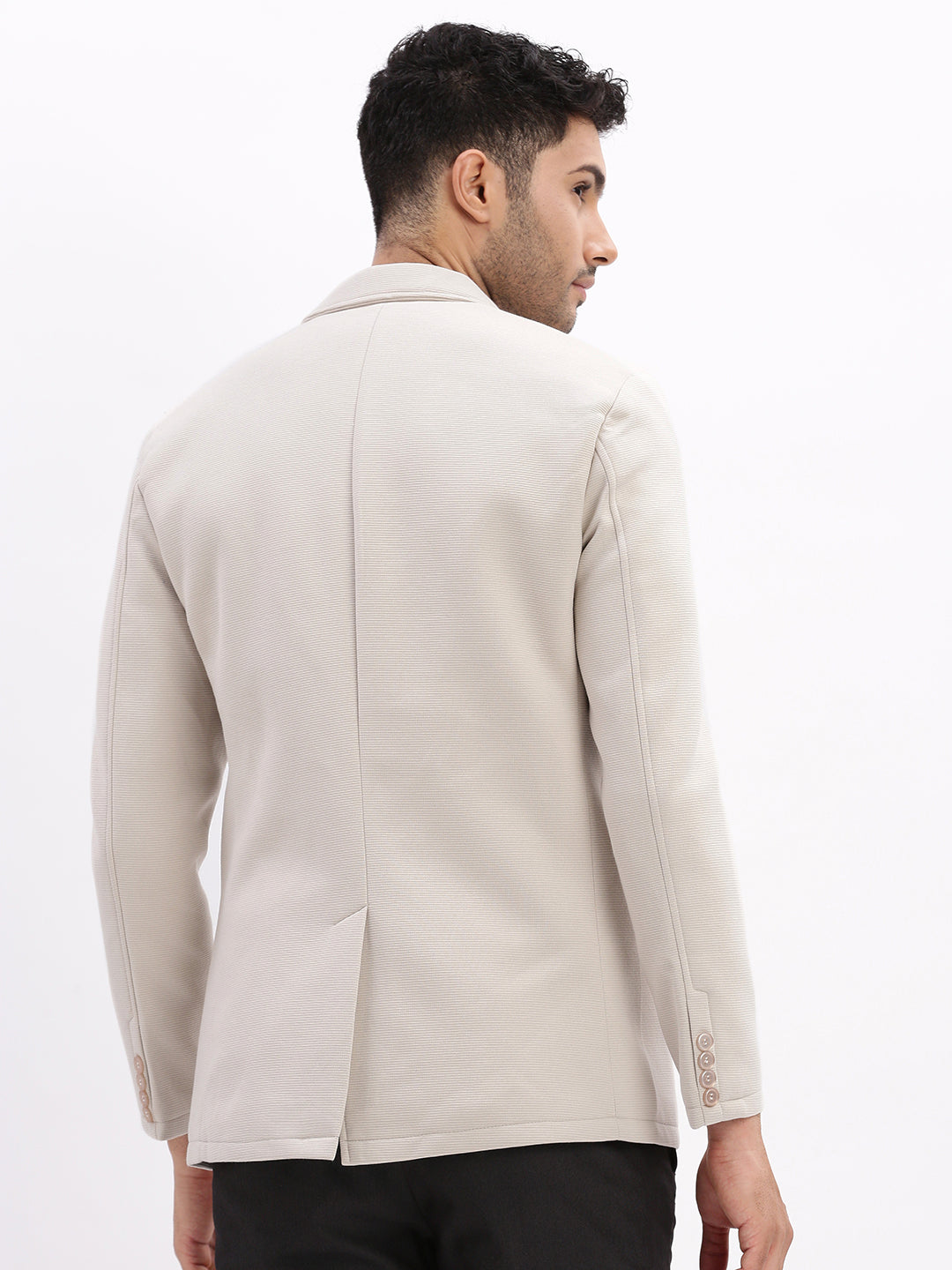 Men Solid Cream Single Breasted Blazer