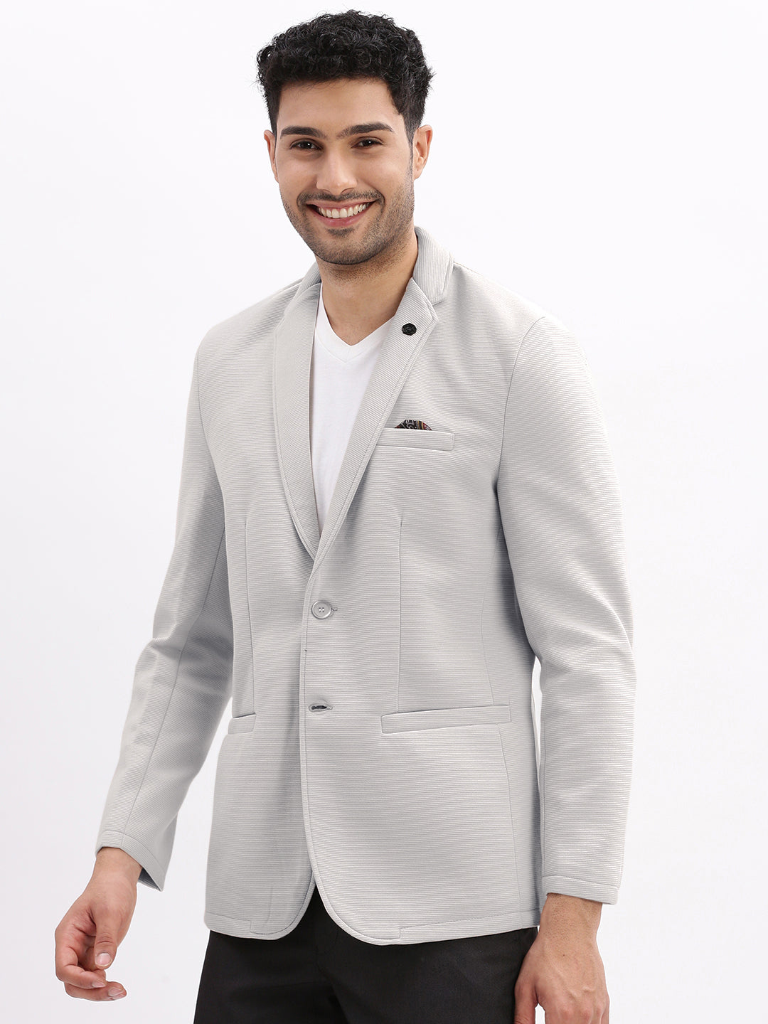 Men's Grey Single-Breasted Slim Fit Blazer with Notched Lapel