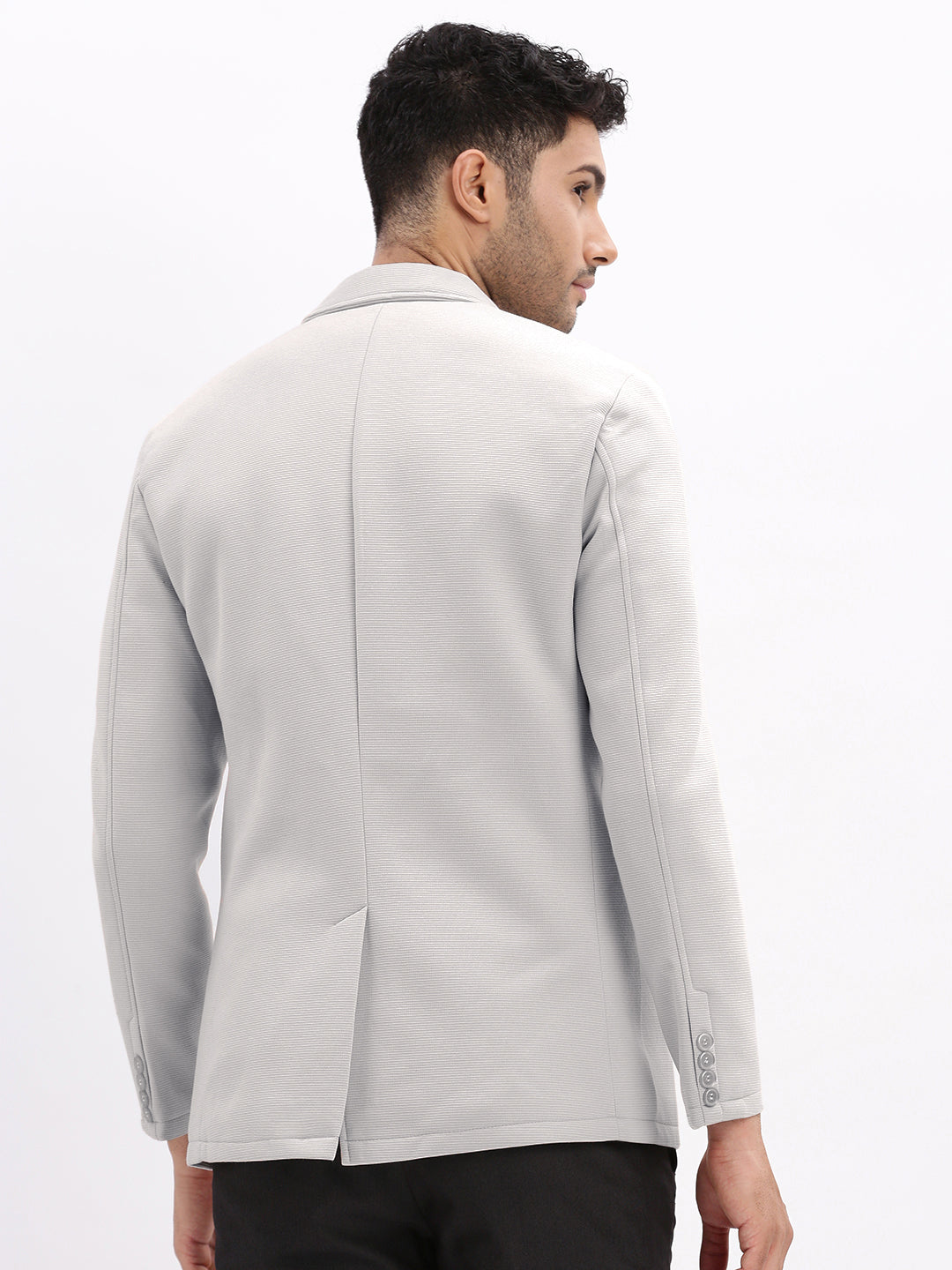 Men's Grey Single-Breasted Slim Fit Blazer with Notched Lapel