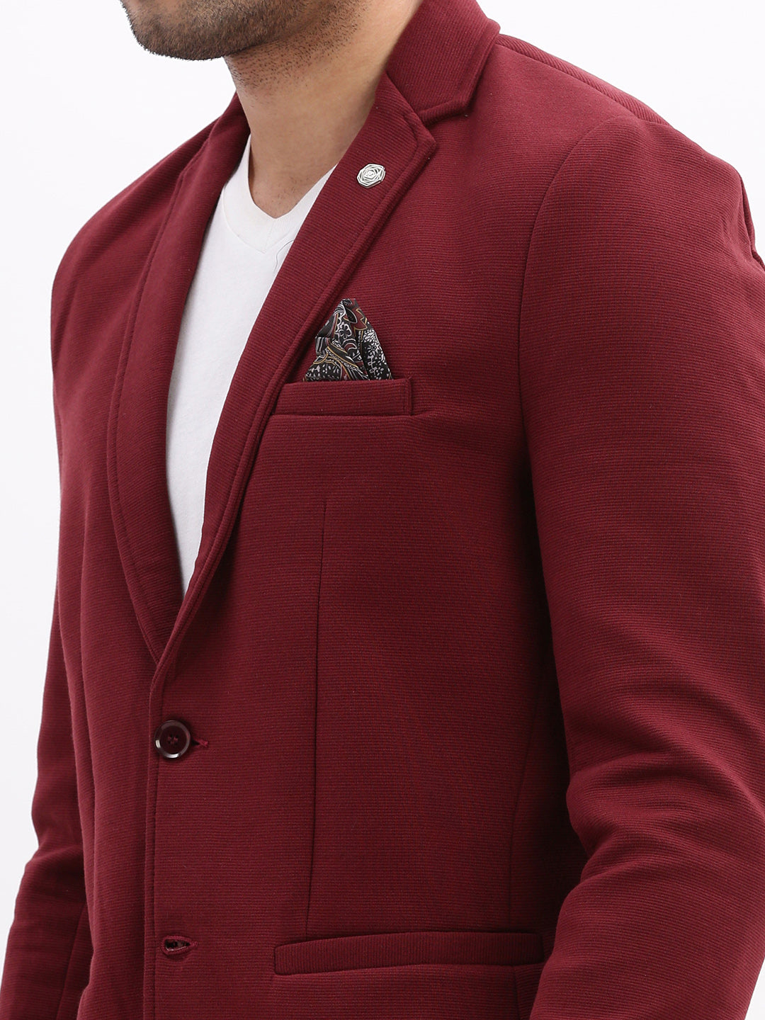 Men Solid Maroon Single Breasted Blazer