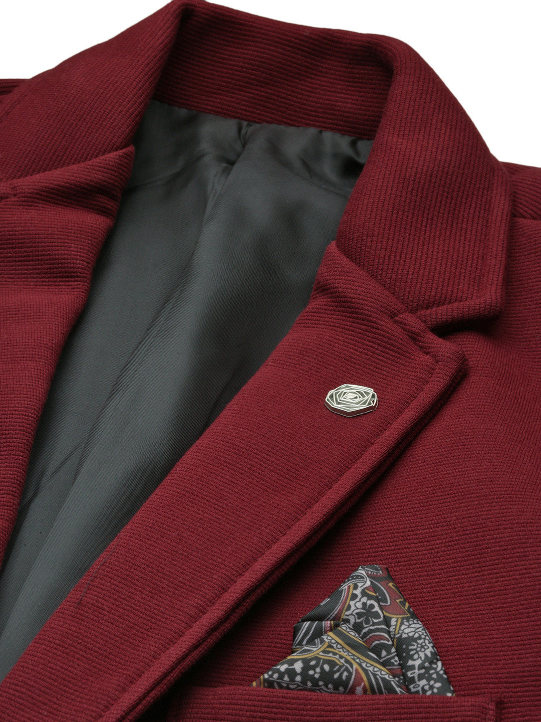 Men Solid Maroon Single Breasted Blazer