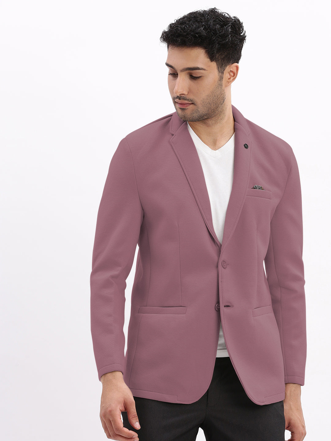 Men's Mauve Single-Breasted Slim Fit Blazer with Notched Lapel