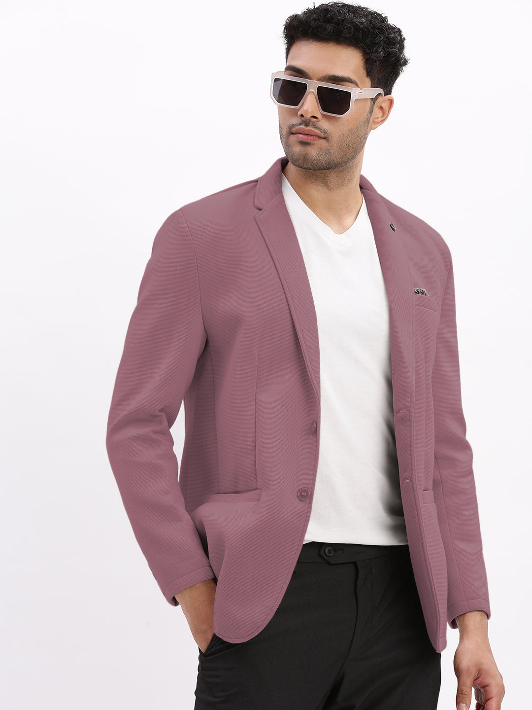 Men's Mauve Single-Breasted Slim Fit Blazer with Notched Lapel