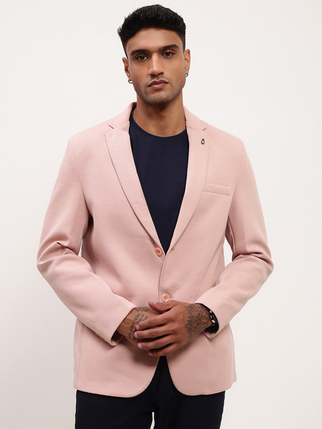 Men Pink Solid Single Breasted Blazer