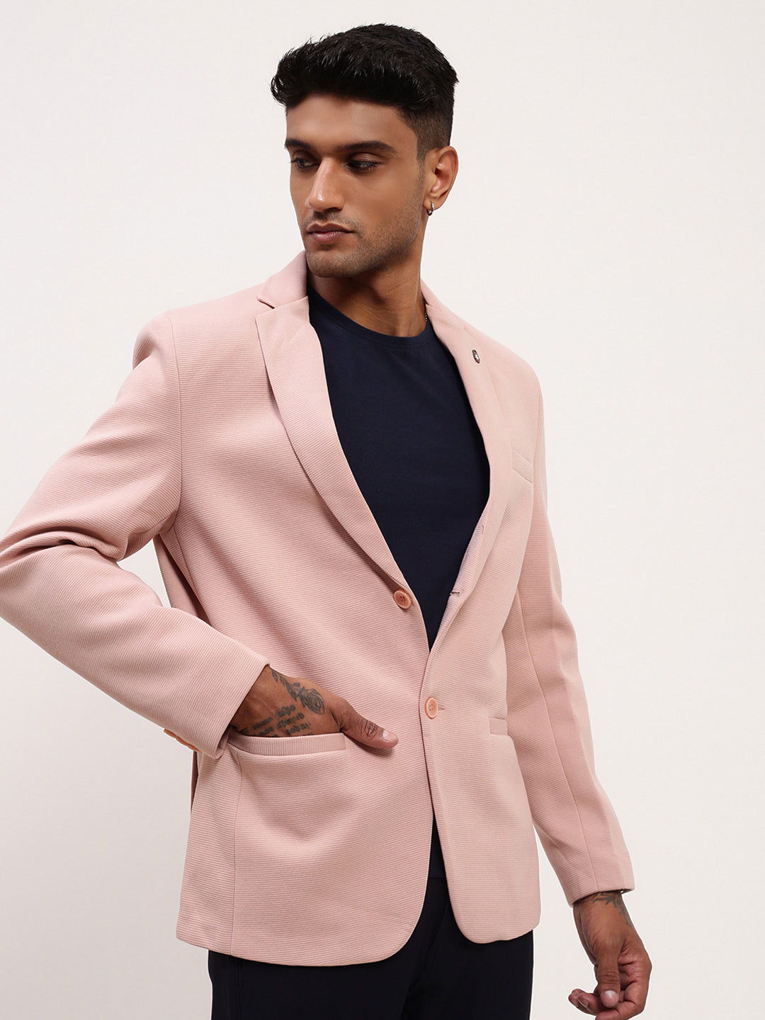 Men Pink Solid Single Breasted Blazer