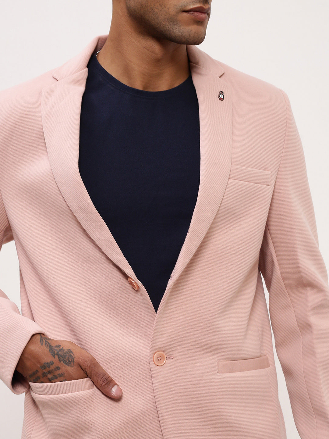 Men Pink Solid Single Breasted Blazer