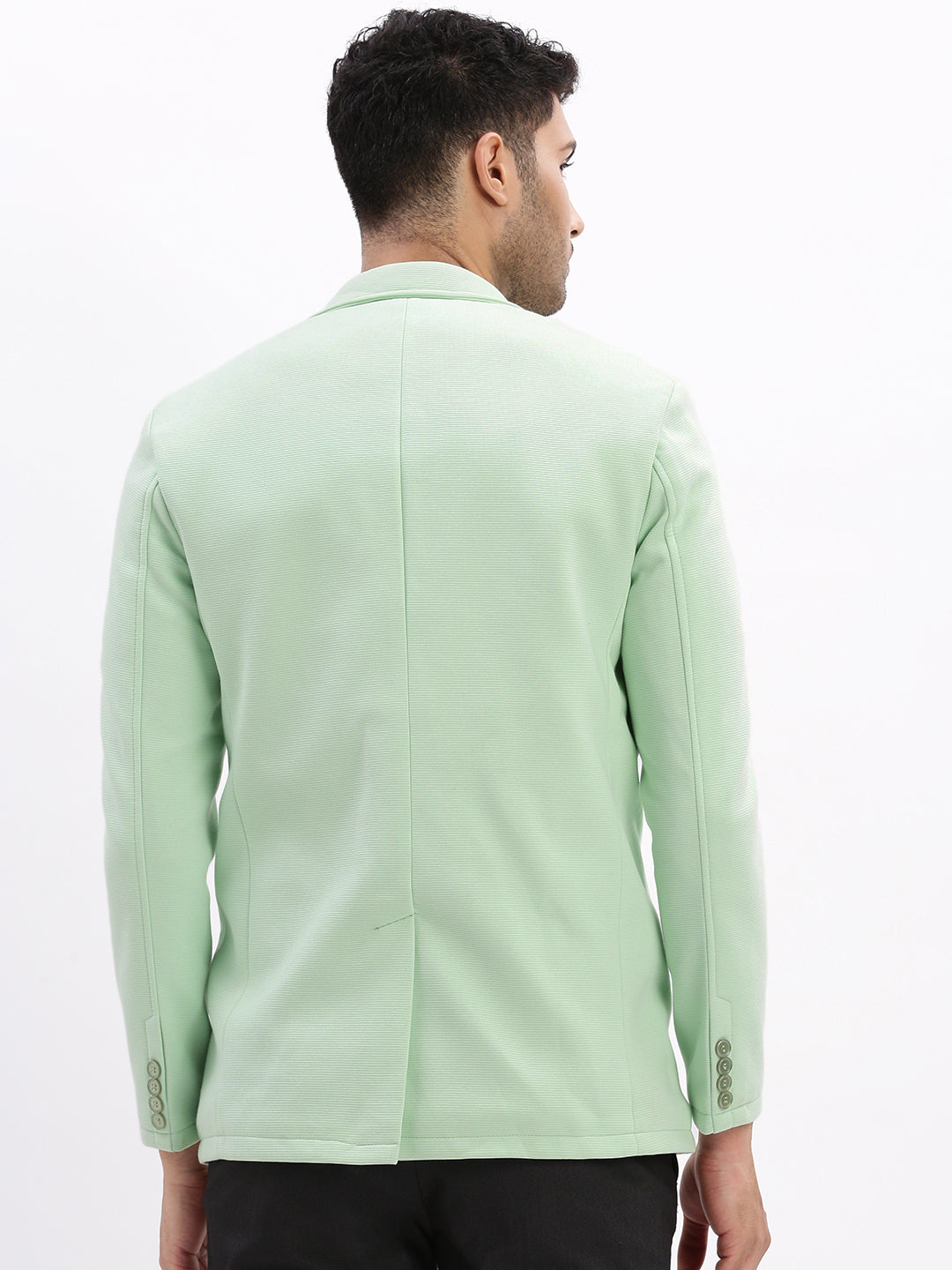 Men Solid Sea Green Single Breasted Blazer