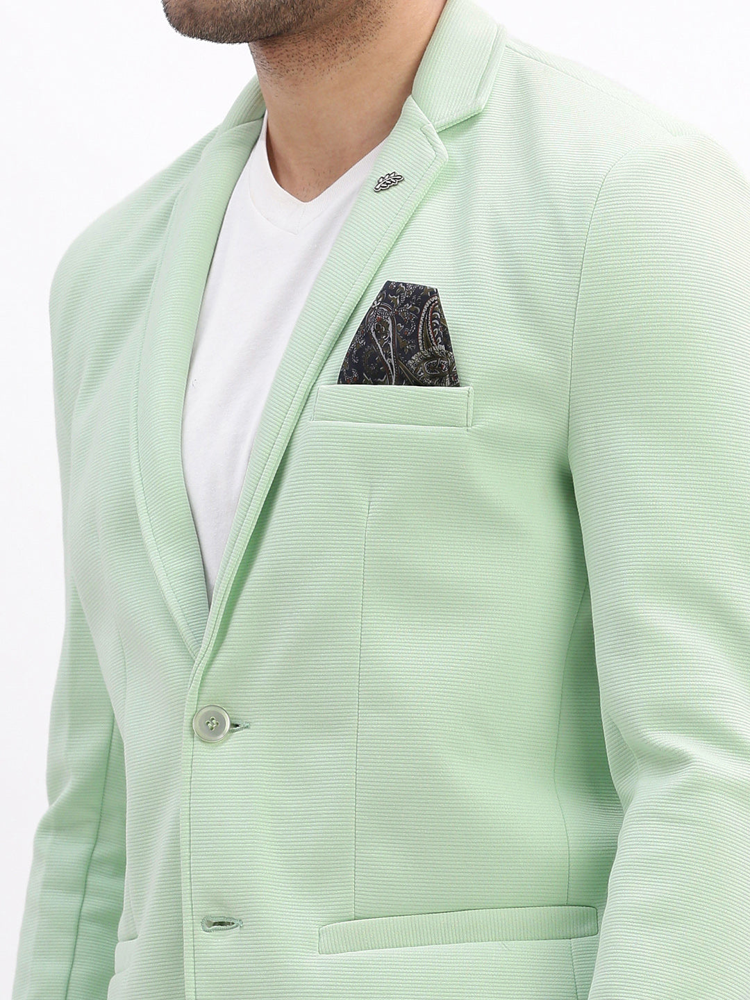 Men Solid Sea Green Single Breasted Blazer