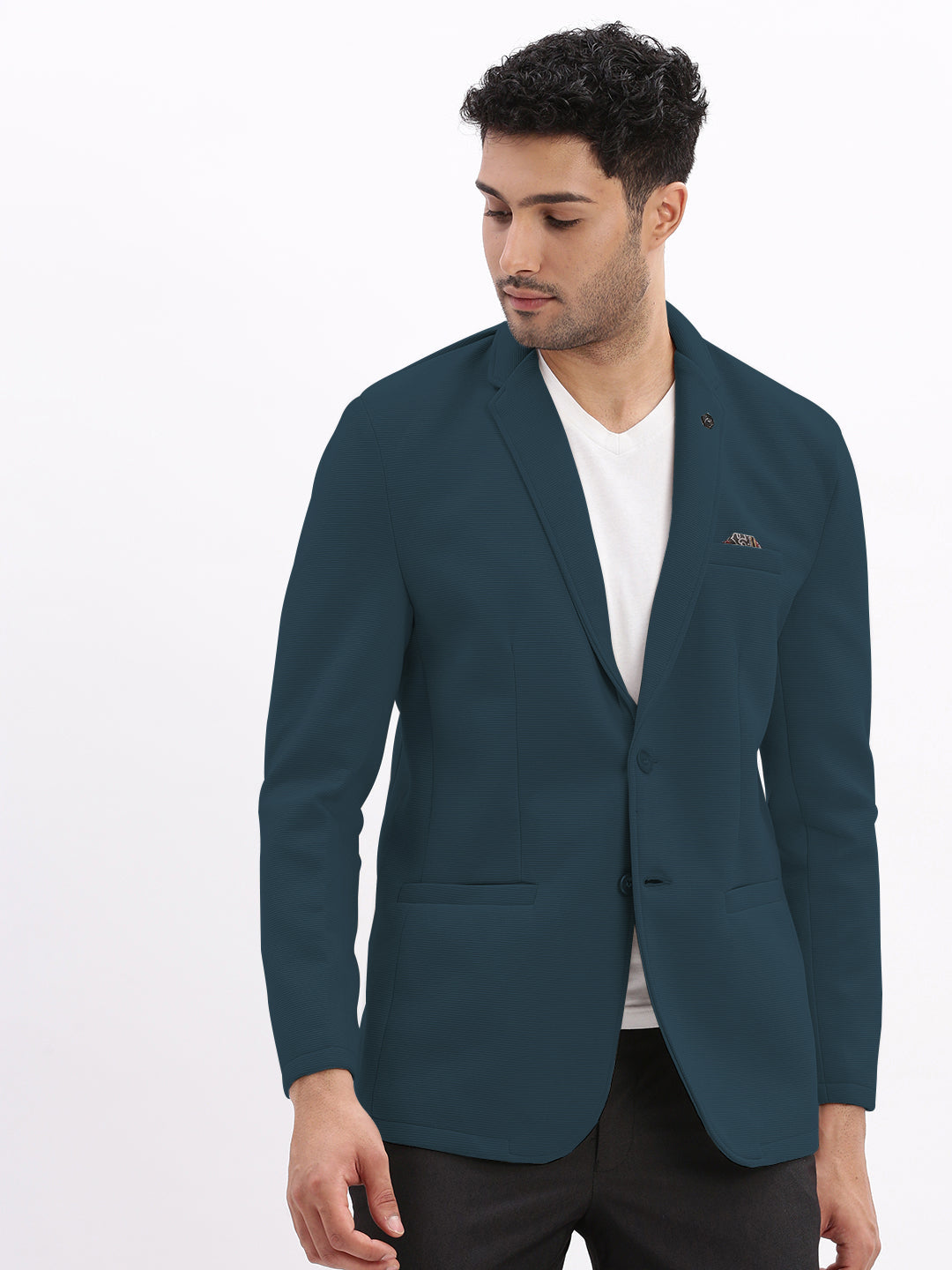 Men's Teal Single-Breasted Slim Fit Blazer with Notched Lapel