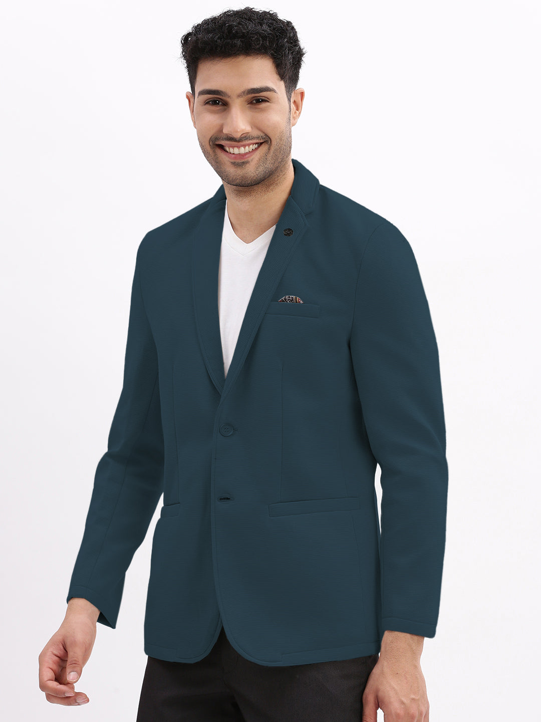 Men's Teal Single-Breasted Slim Fit Blazer with Notched Lapel