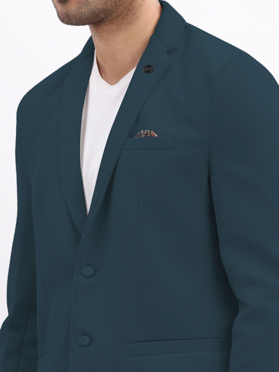 Men's Teal Single-Breasted Slim Fit Blazer with Notched Lapel