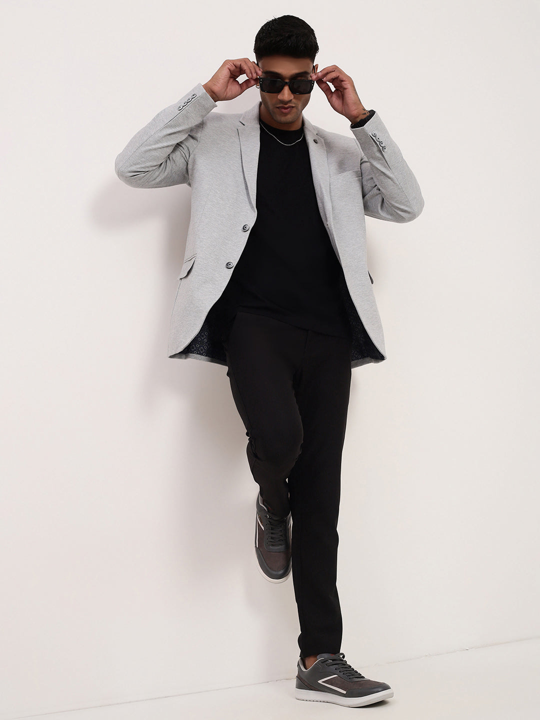 Men's Grey Single-Breasted Slim Fit Blazer with Notched Lapel