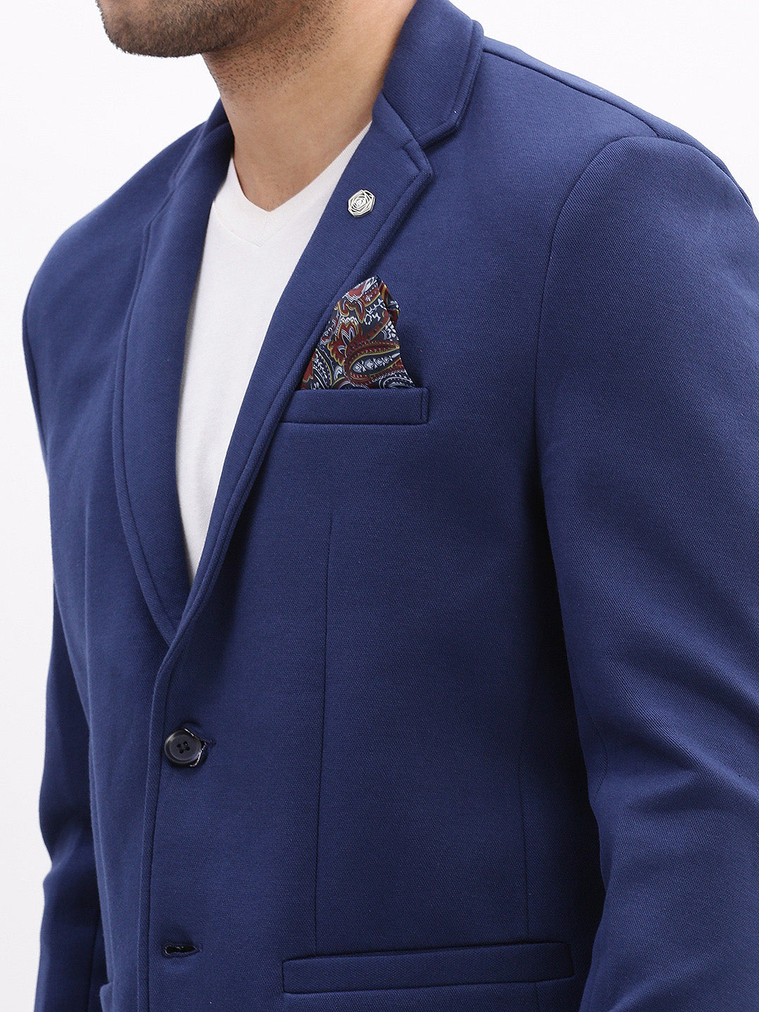 Men Solid Blue Single Breasted Blazer