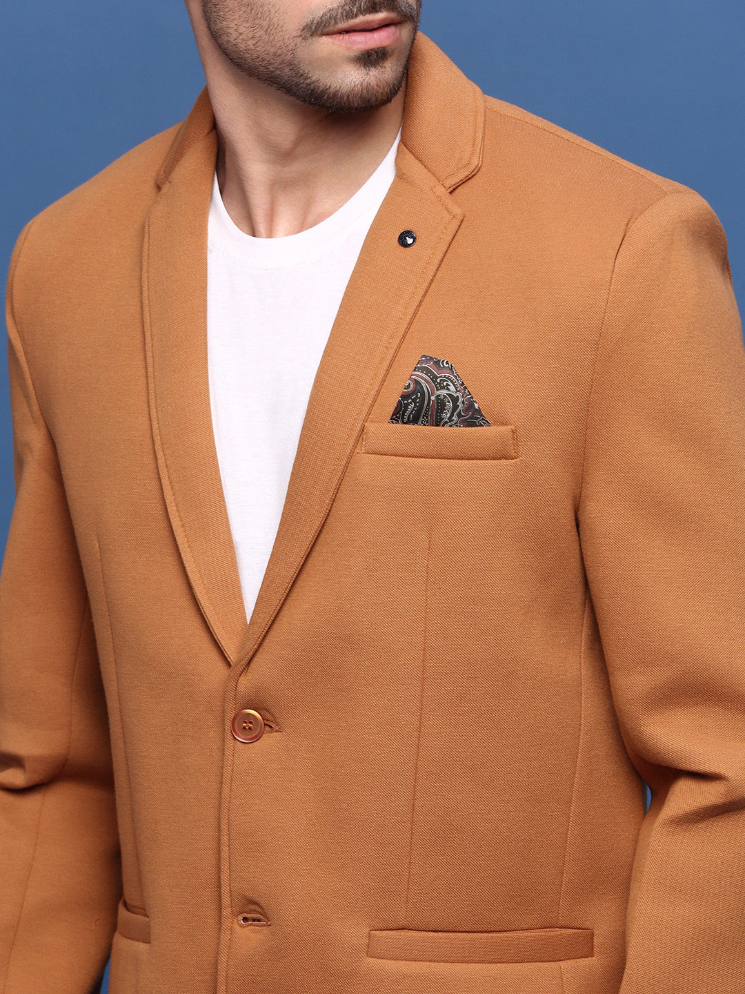 Men Camel Brown Slim Fit Single Breasted Blazer