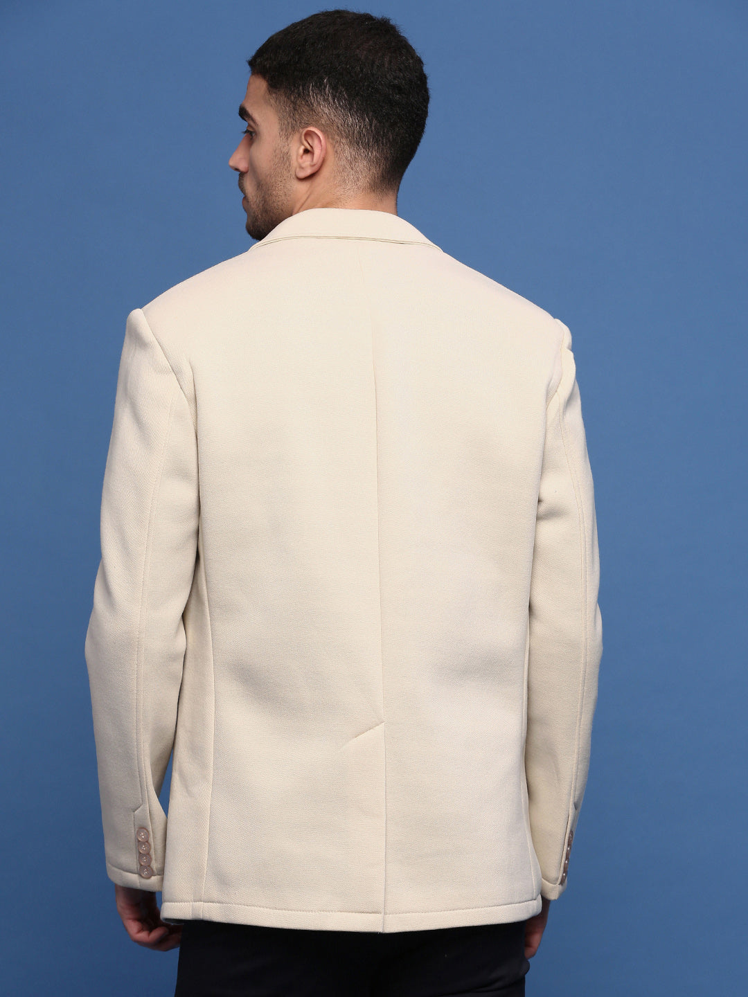 Men Cream Solid Single Breasted Blazer