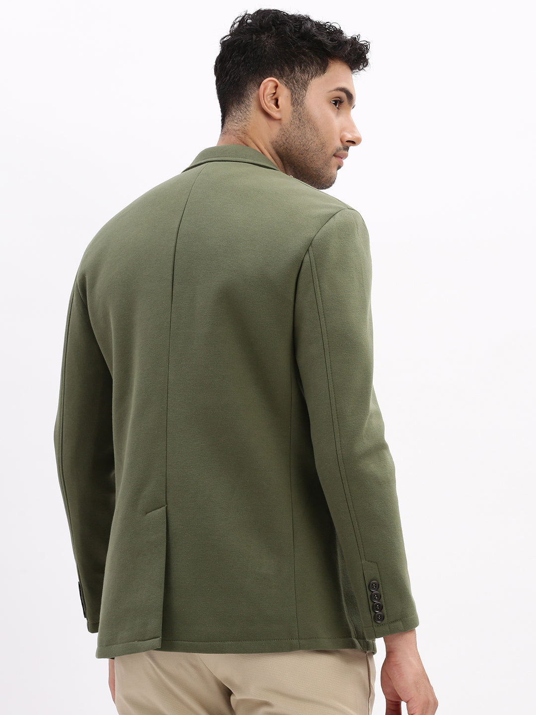 Men Solid Green Single Breasted Blazer