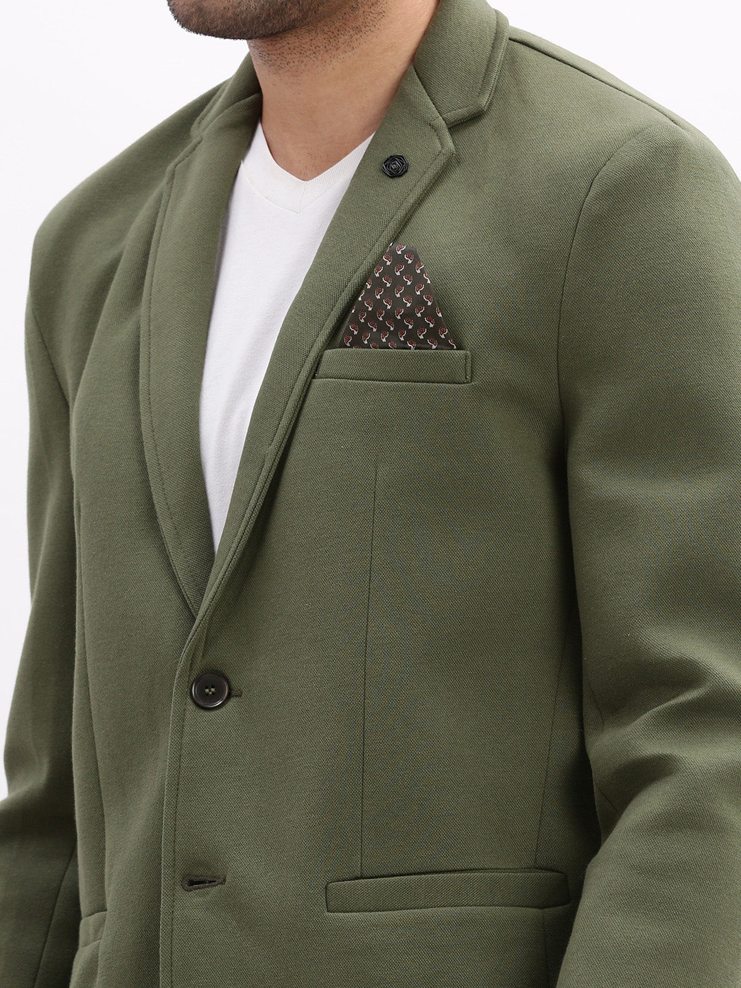 Men Solid Green Single Breasted Blazer