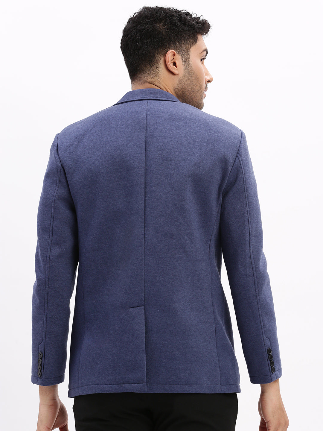 Men Solid Blue Single Breasted Blazer