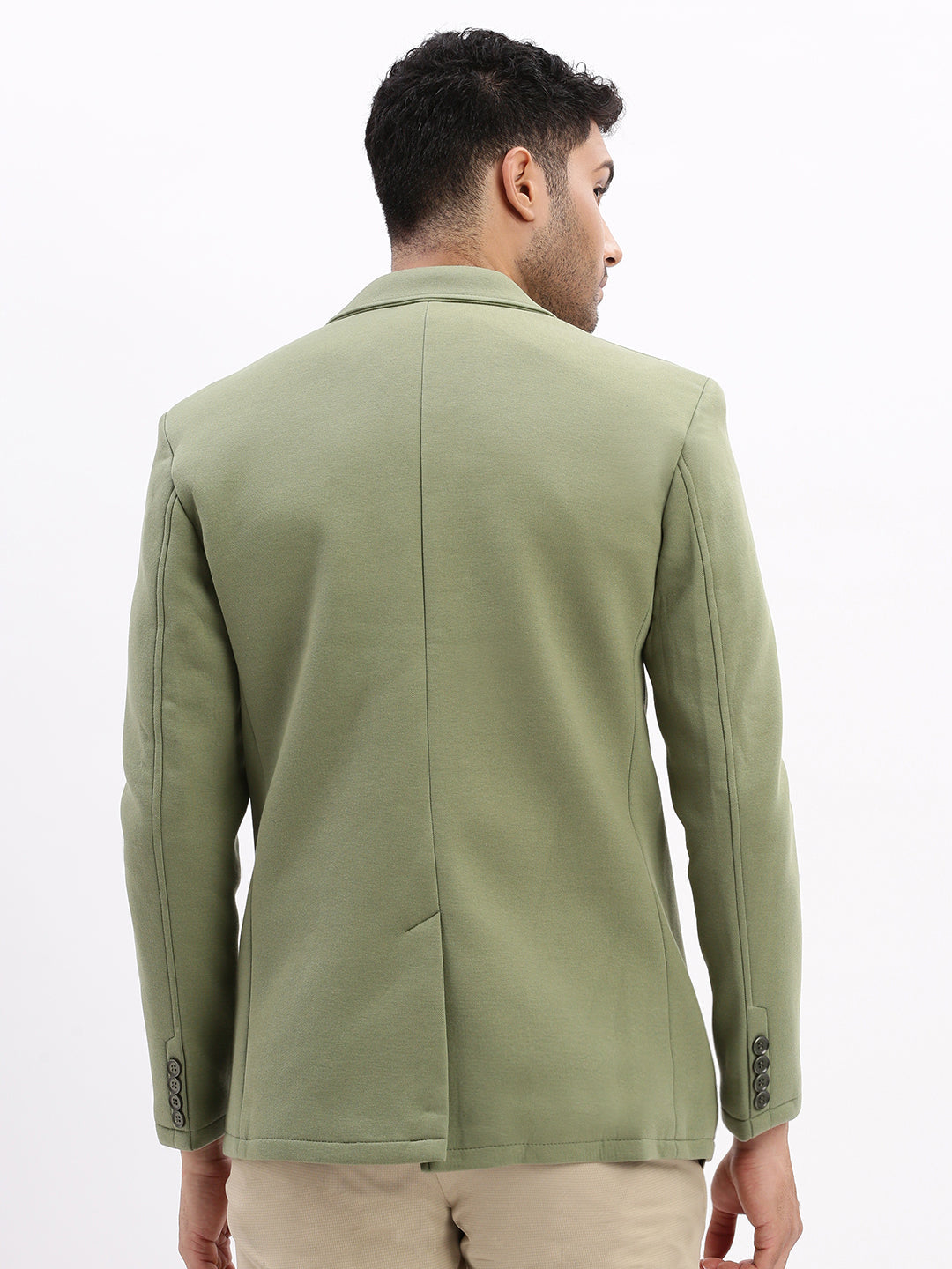 Men Solid Green Single Breasted Blazer