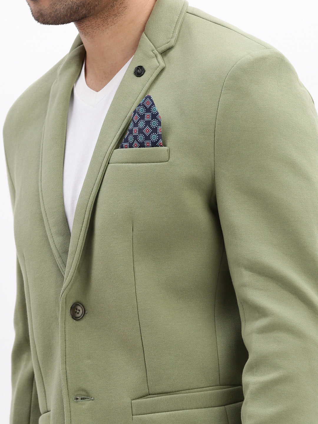 Men Solid Green Single Breasted Blazer