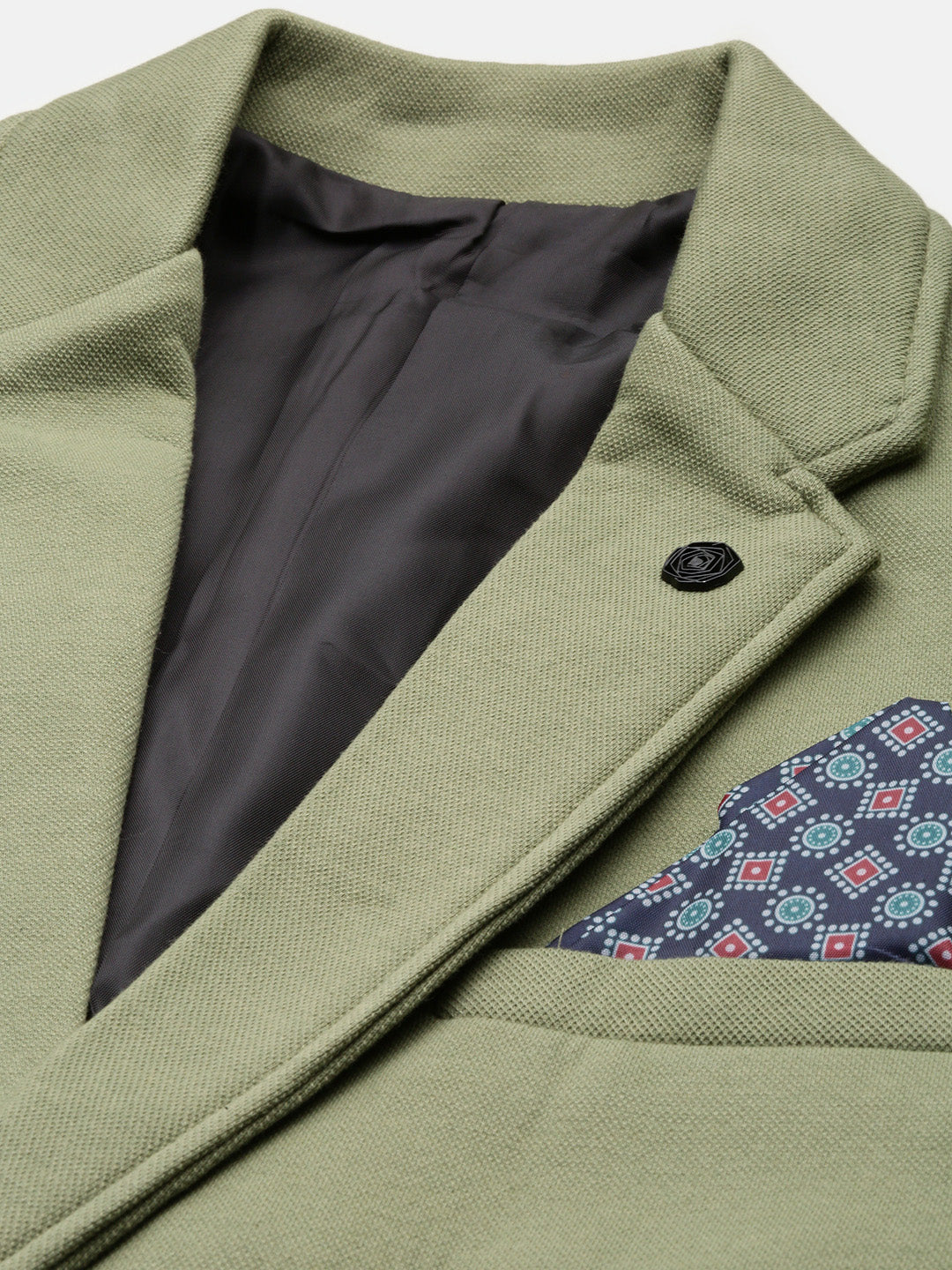 Men Solid Green Single Breasted Blazer