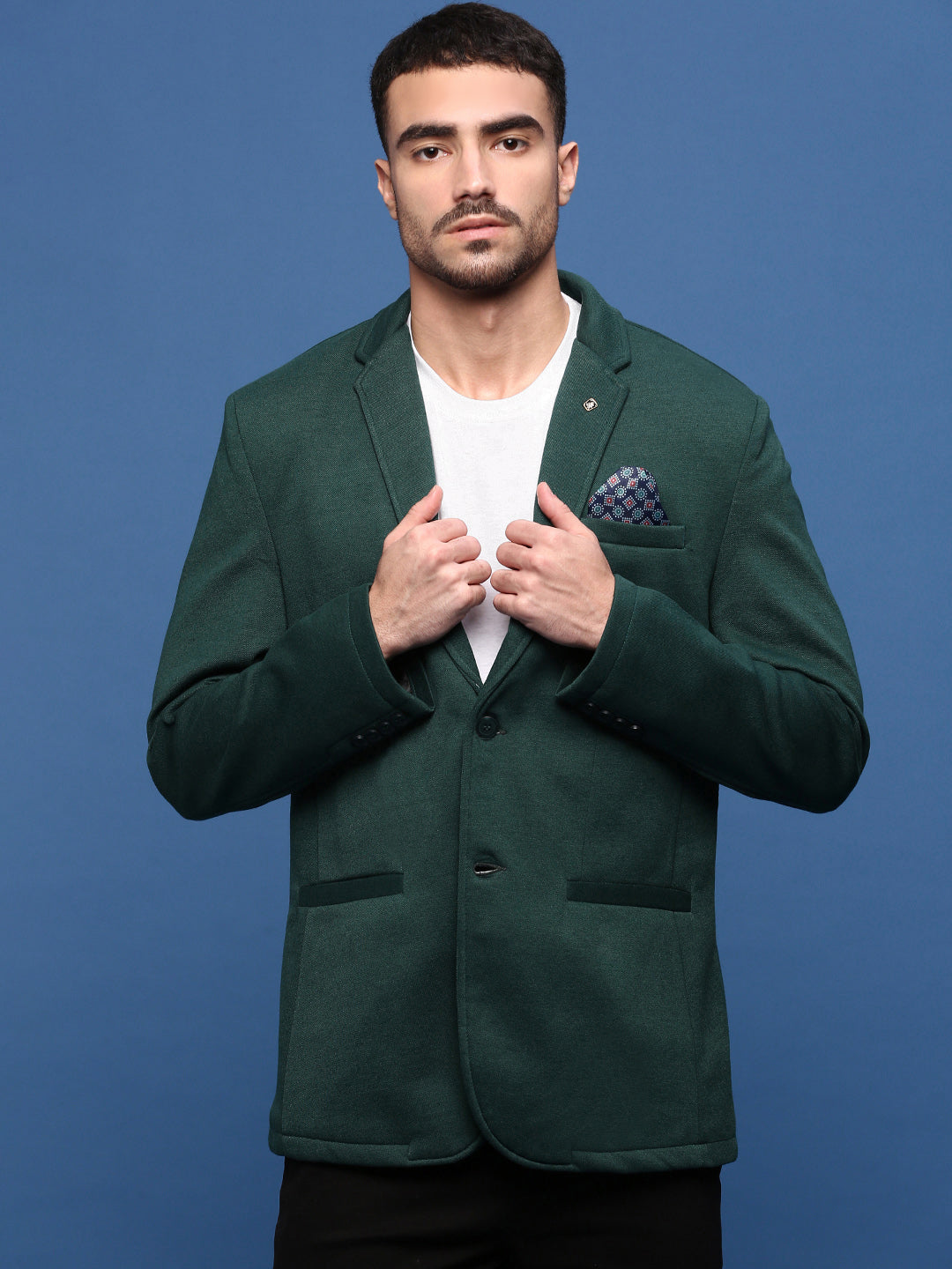 Men Green Slim Fit Single Breasted Blazer