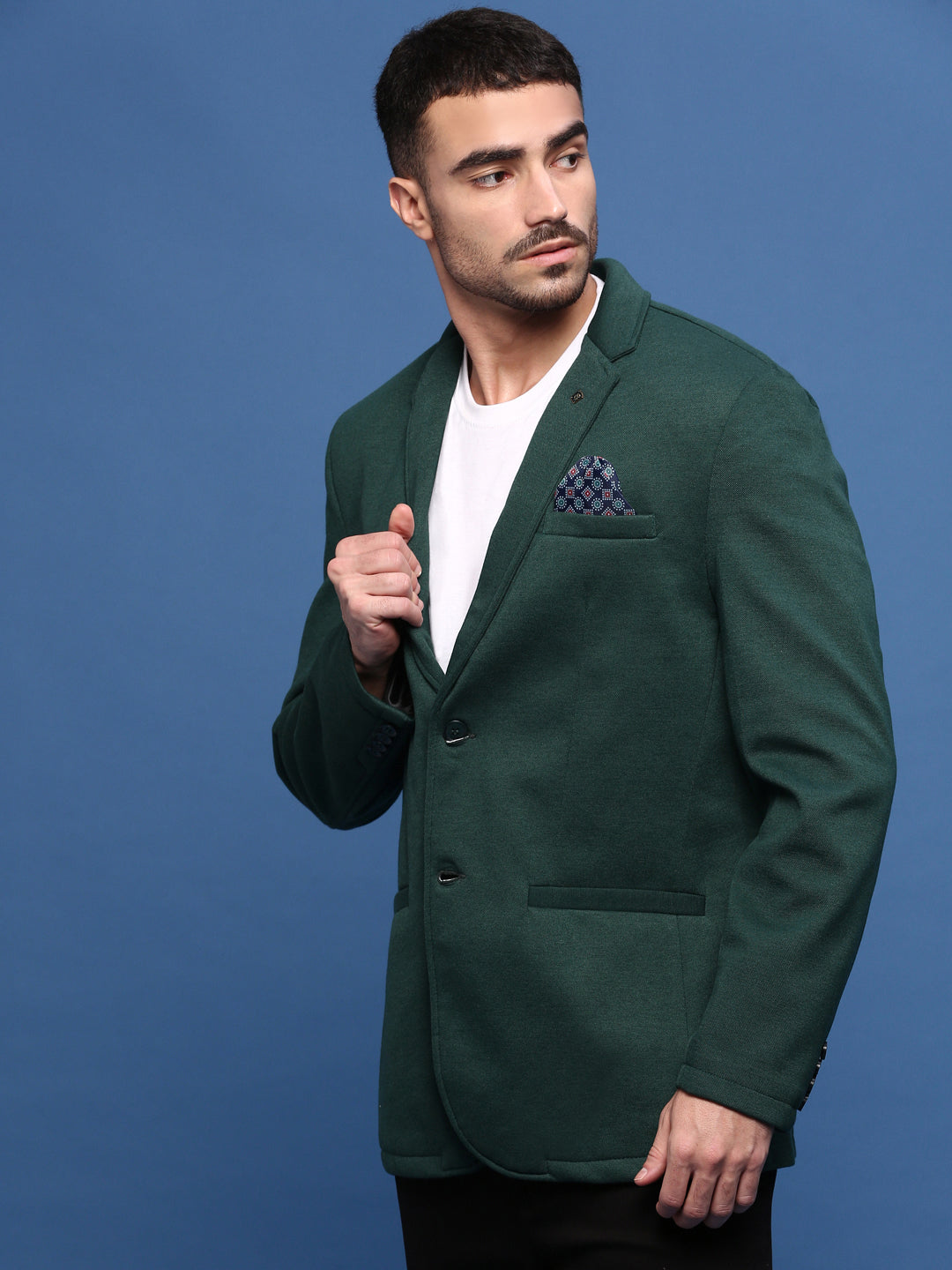 Men Green Slim Fit Single Breasted Blazer