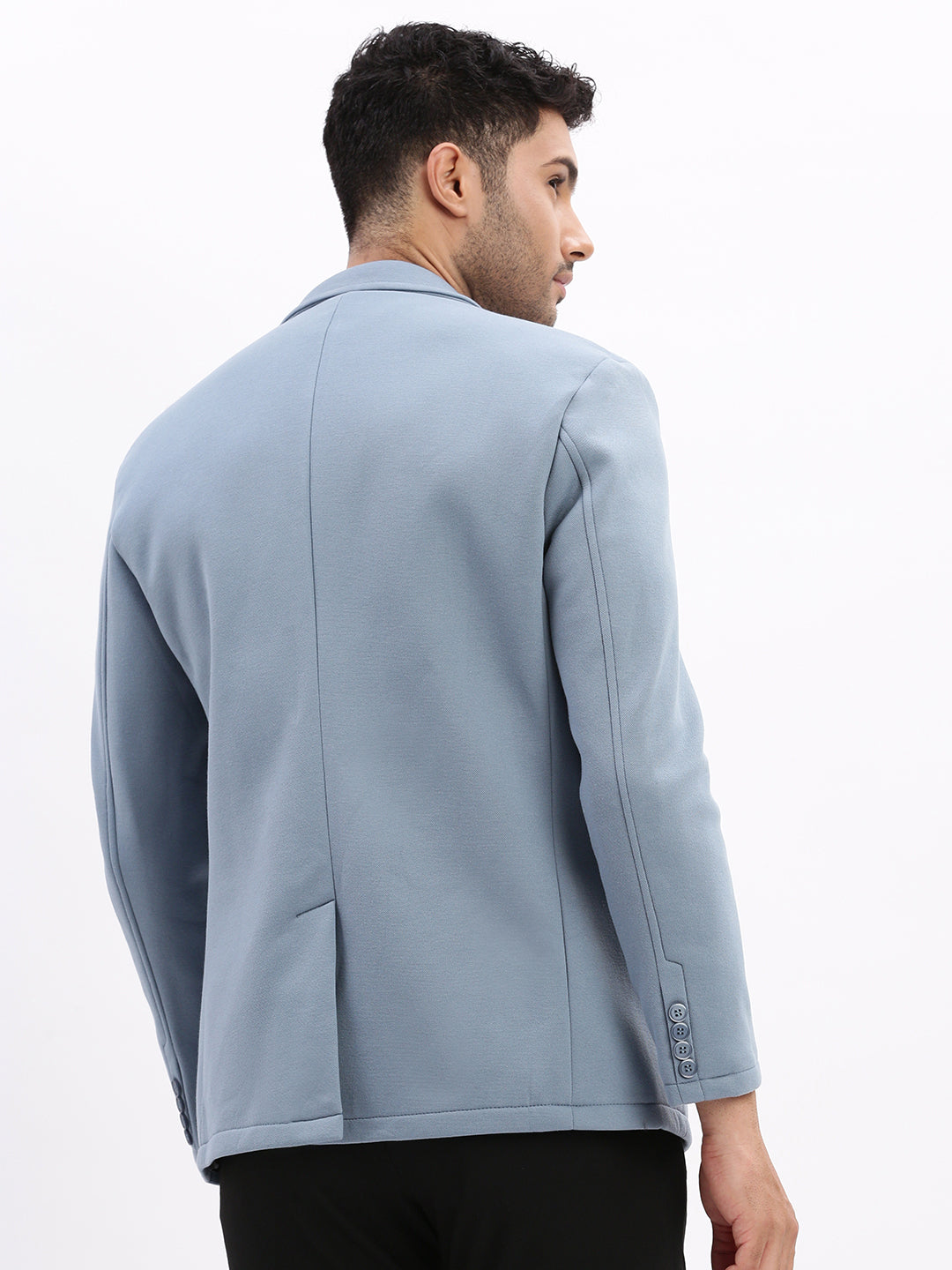 Men Solid Blue Single Breasted Blazer