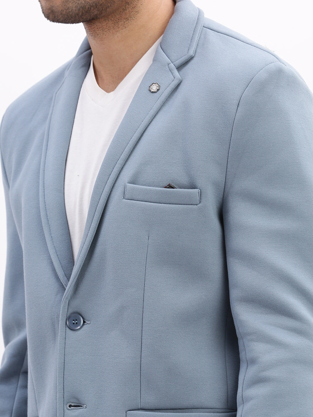 Men Solid Blue Single Breasted Blazer