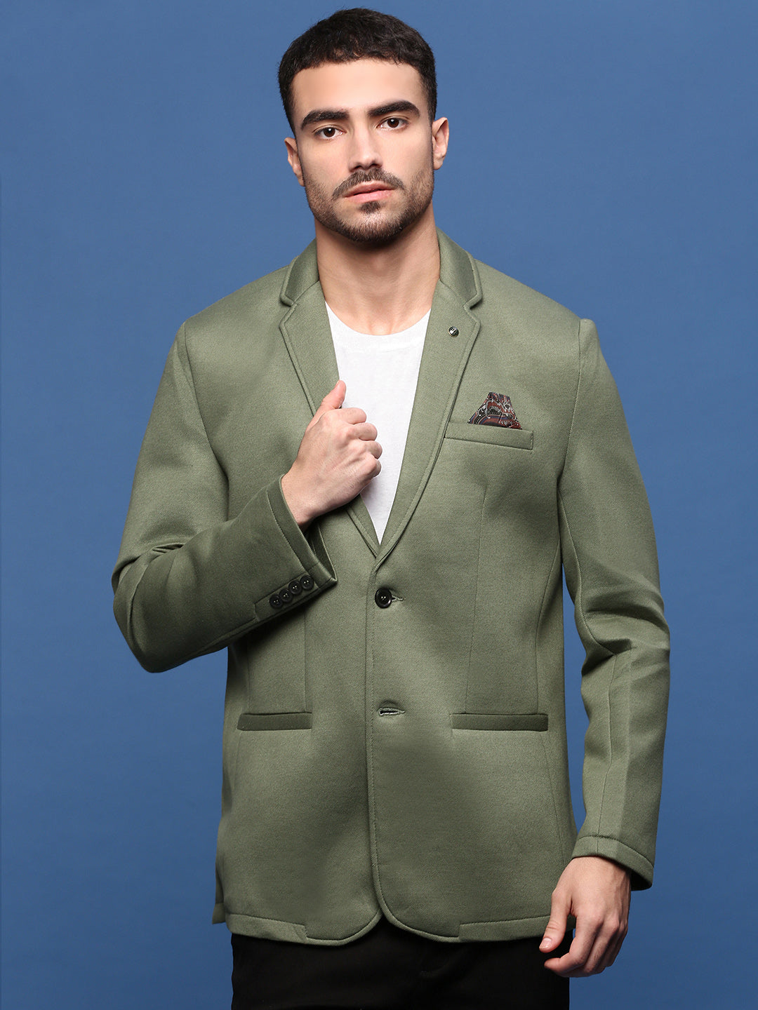 Men Green Slim Fit Single Breasted Blazer