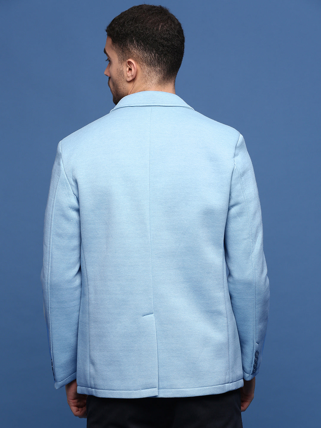 Men Blue Slim Fit Single Breasted Blazer