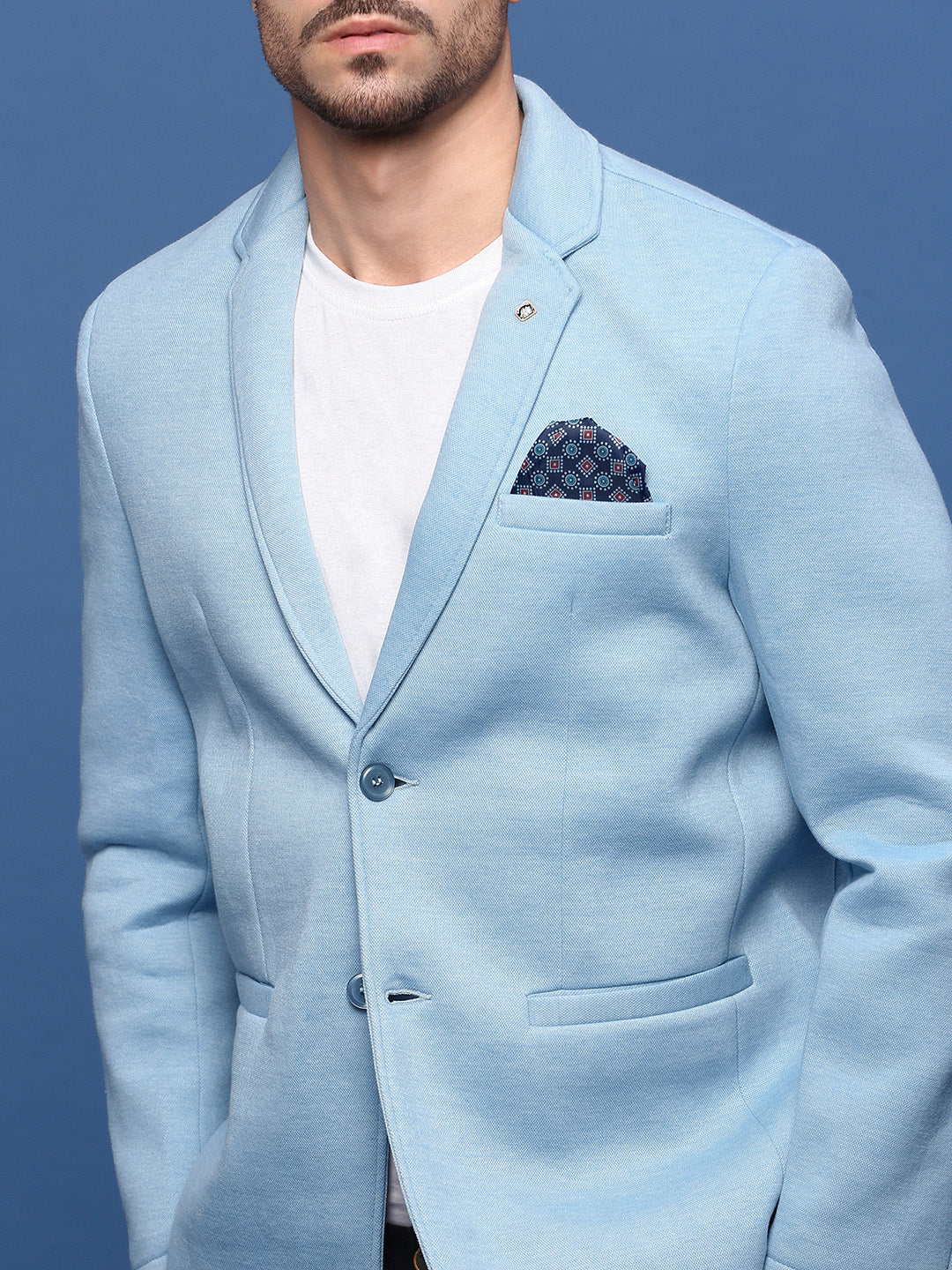 Men Blue Slim Fit Single Breasted Blazer