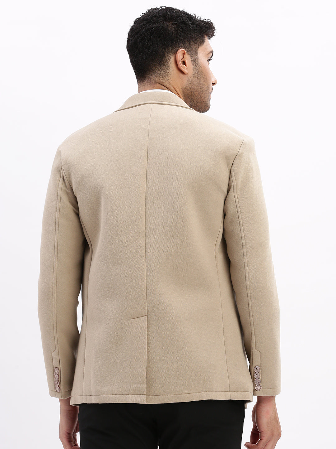 Men Solid Beige Single Breasted Blazer