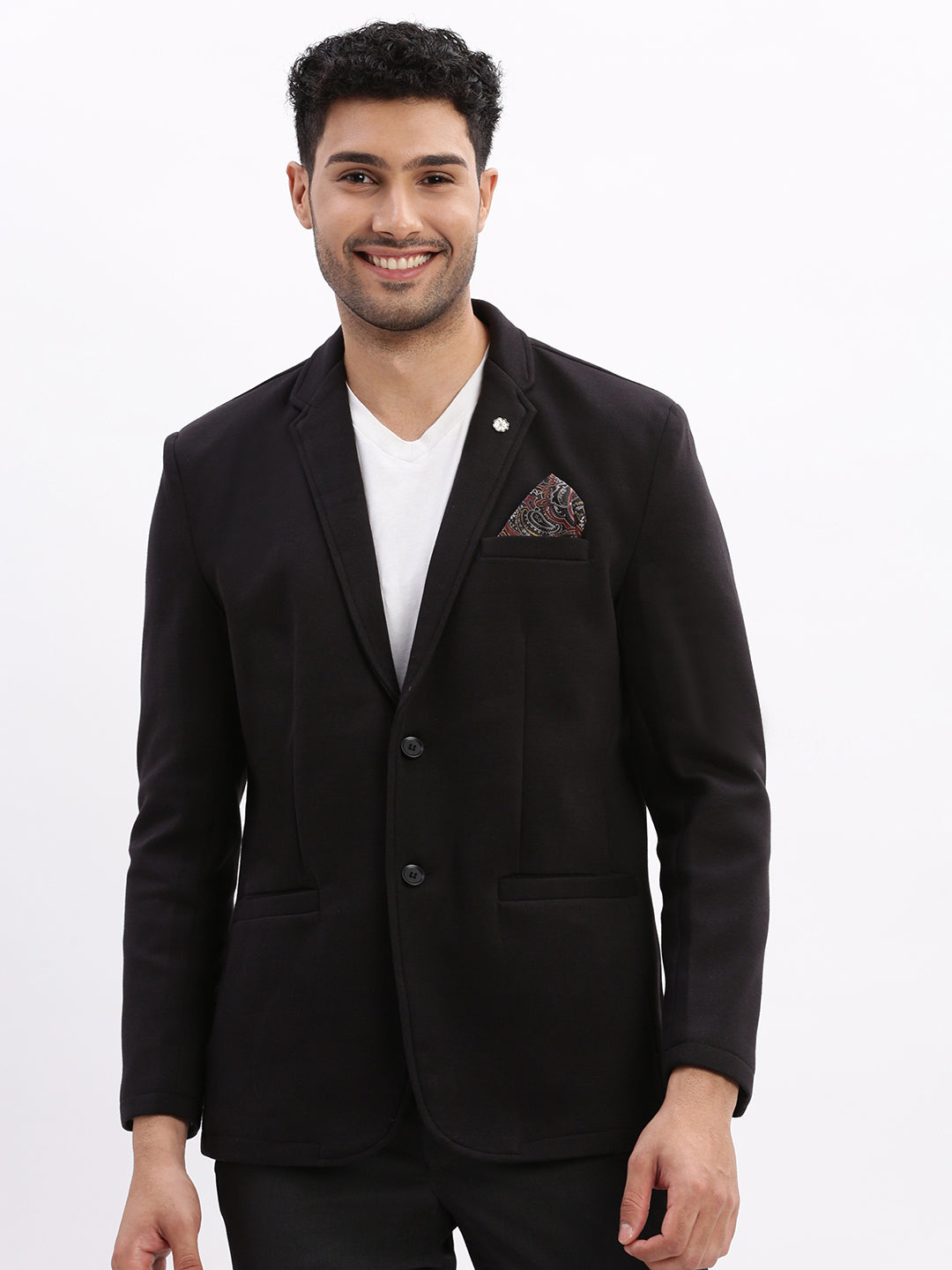 Men Solid Black Single Breasted Blazer