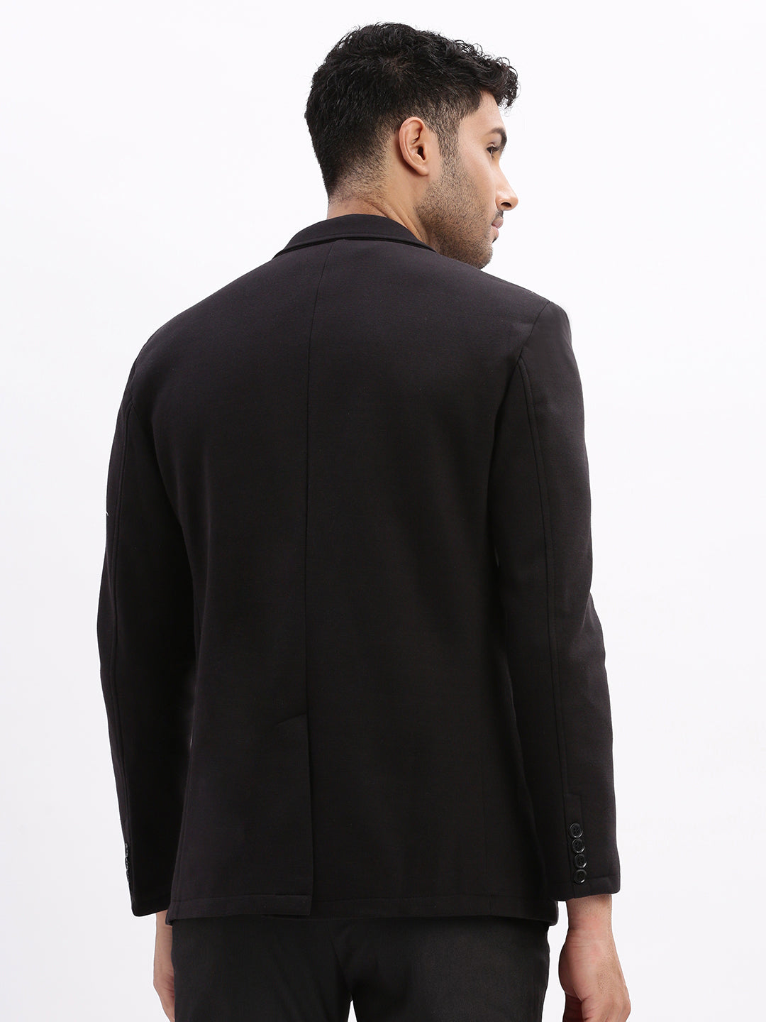 Men Solid Black Single Breasted Blazer