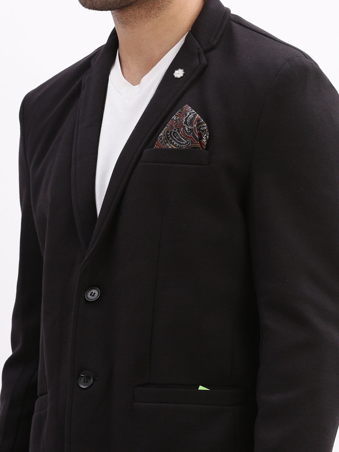 Men Solid Black Single Breasted Blazer