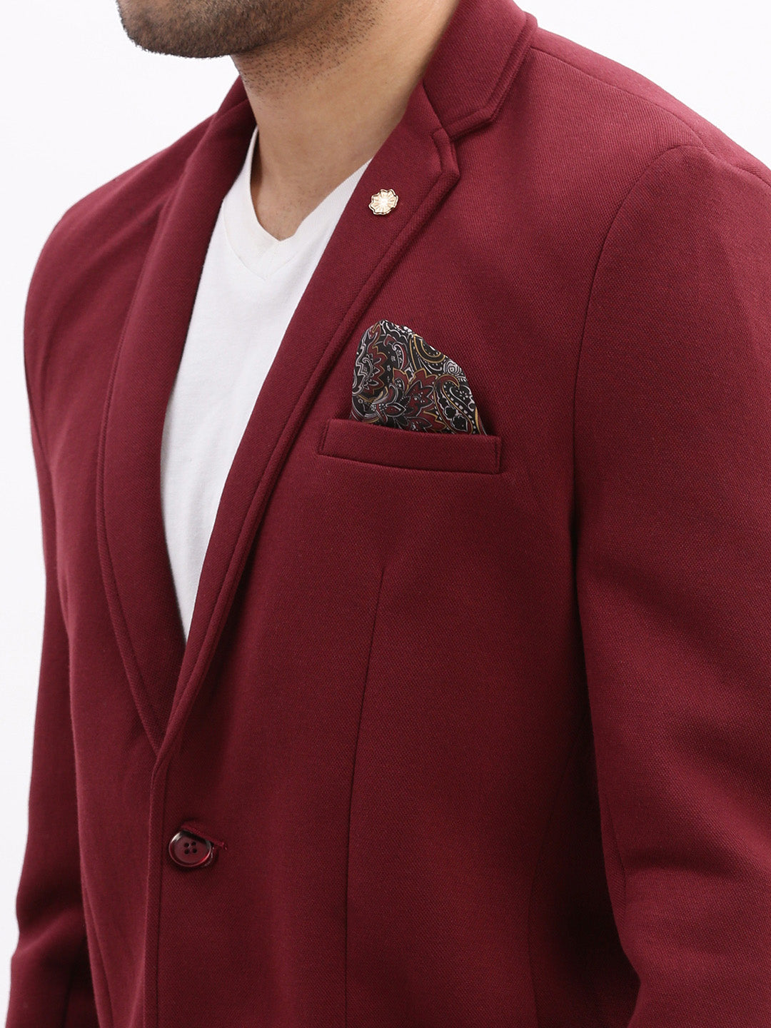 Men Solid Burgundy Single Breasted Blazer