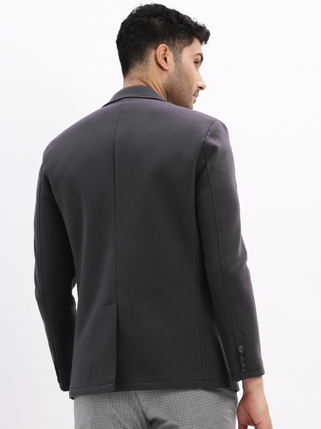 Men Solid Charcoal Single Breasted Blazer