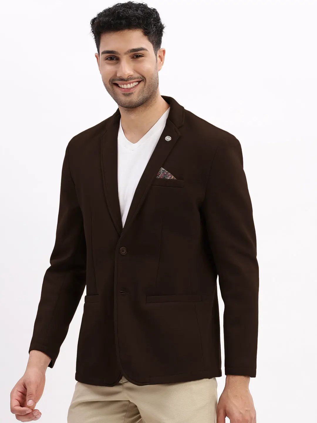 Men's Coffee Brown Single-Breasted Slim Fit Blazer with Notched Lapel - from SHOWOFFFF