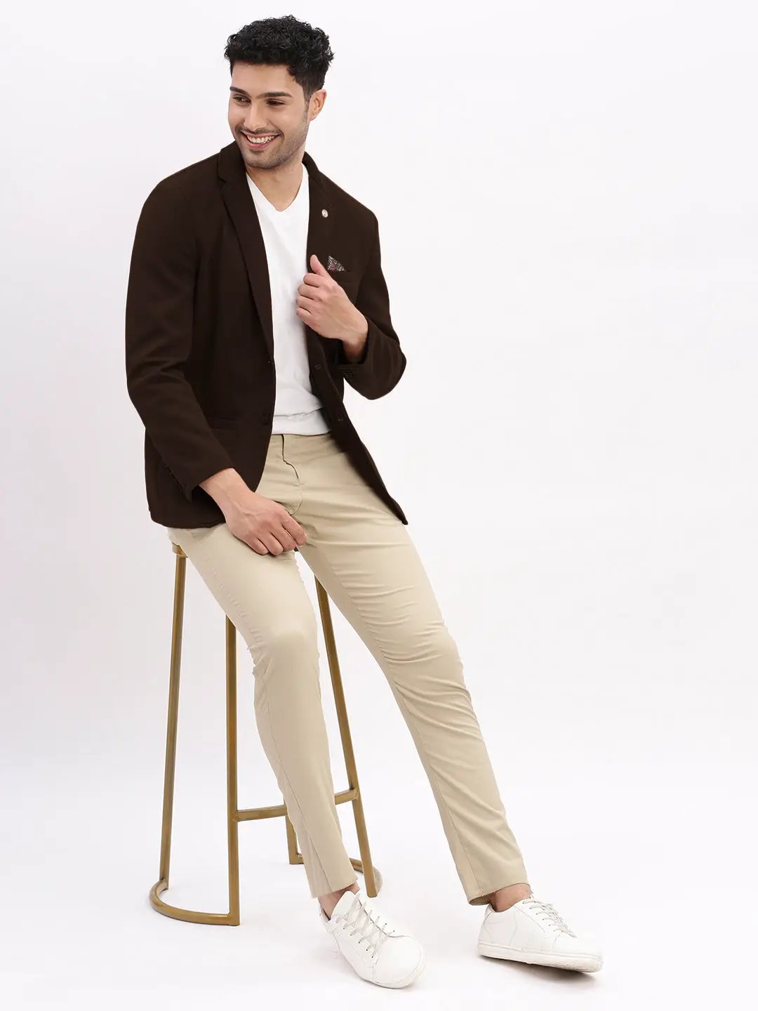 Men's Coffee Brown Single-Breasted Slim Fit Blazer with Notched Lapel - from SHOWOFFFF